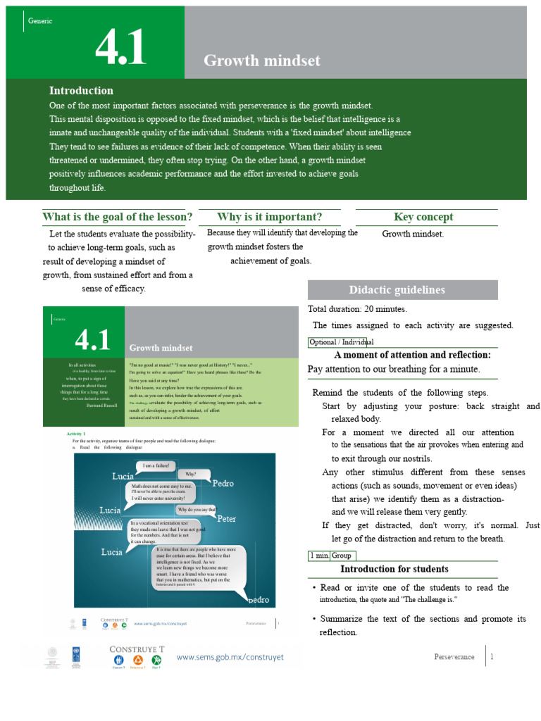 4.1 G P Mindset of Growth Generic | PDF | Mindset | Psychological Concepts