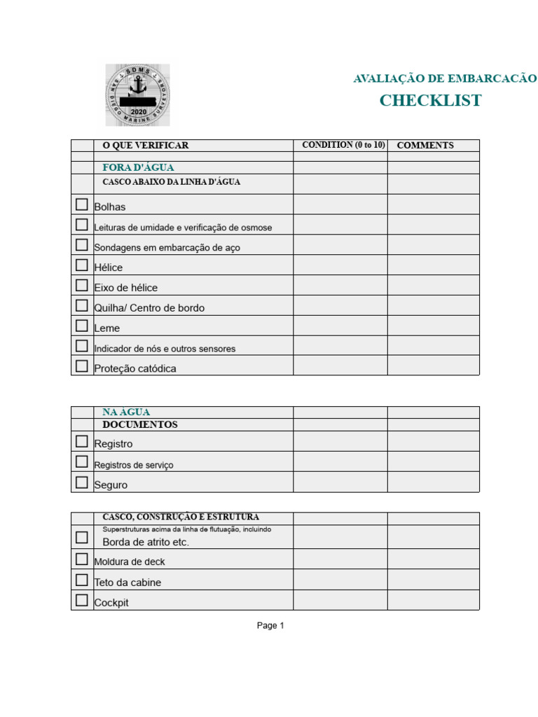 Checklist de Avaliação de Embarcação | PDF | Motores | Barcos