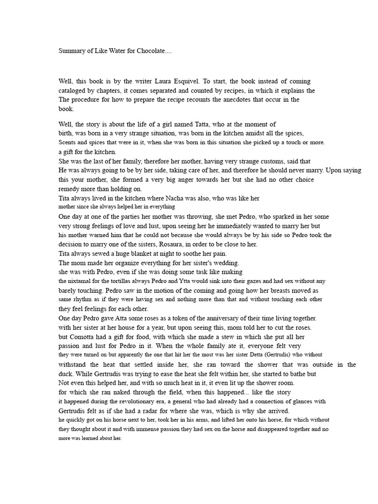 Summary of Like Water For Chocolate PDF