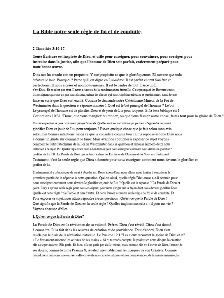 La Bible : Guide de foi et conduite | PDF | Dieu | Vérité