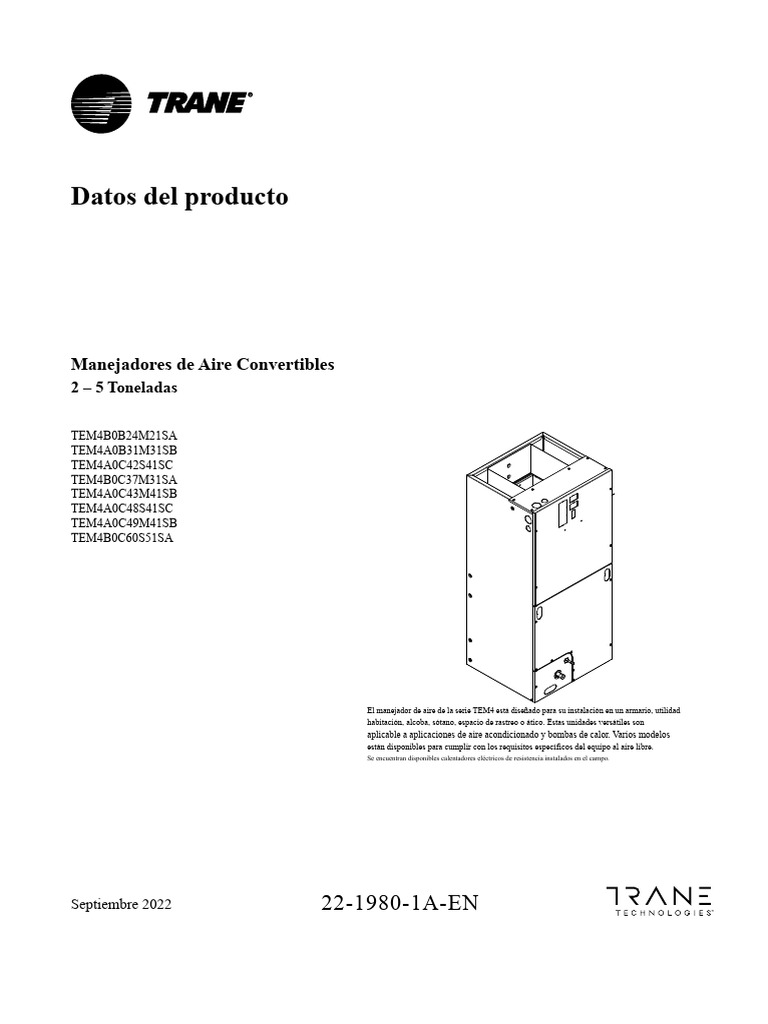 Manejadores de Aire TEM4: Especificaciones y Modelos | PDF ...
