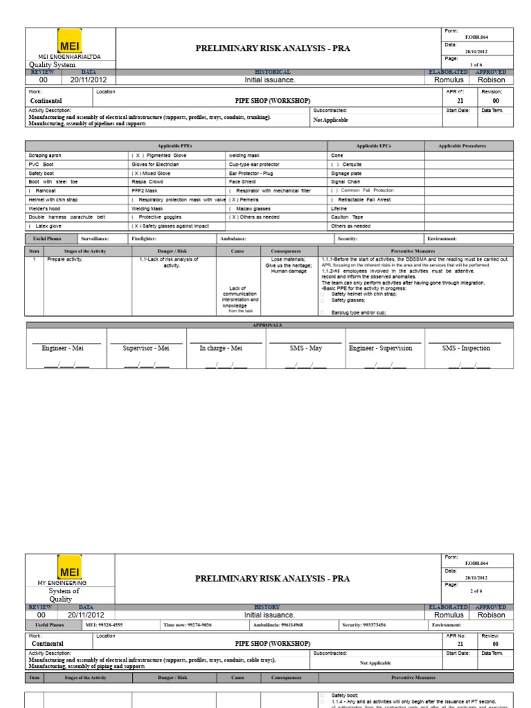Preliminary Risk Analysis for Electrical Work | PDF | Electrical ...