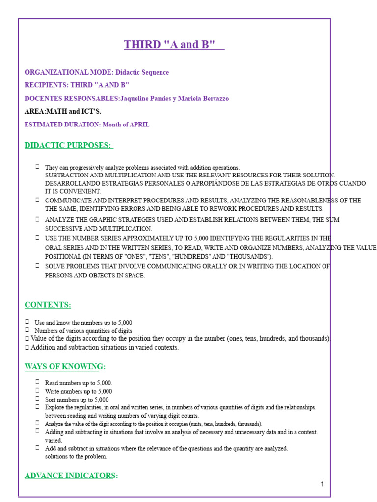 Math and ICT Didactic Sequence for Grades 3A/B | PDF | Mathematics