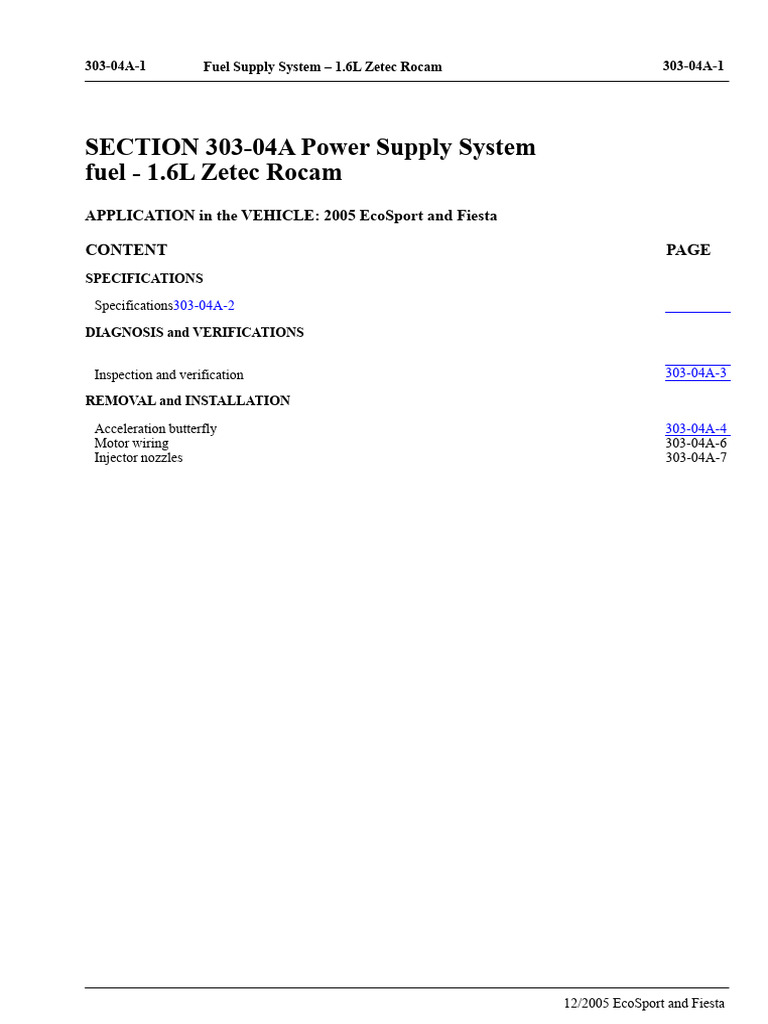 Fuel Supply System for 1.6L Zetec Rocam | PDF | Throttle | Fuel Injection