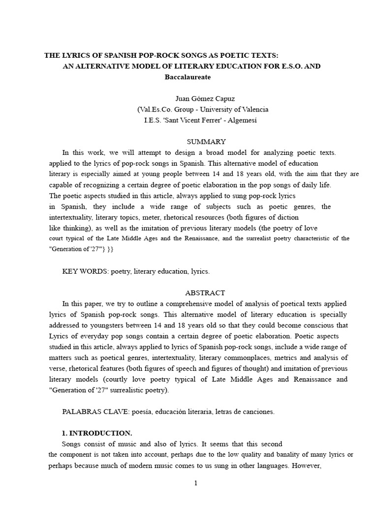 The Use of Pop and Rock in Literature Class | PDF | Poetry | Genre