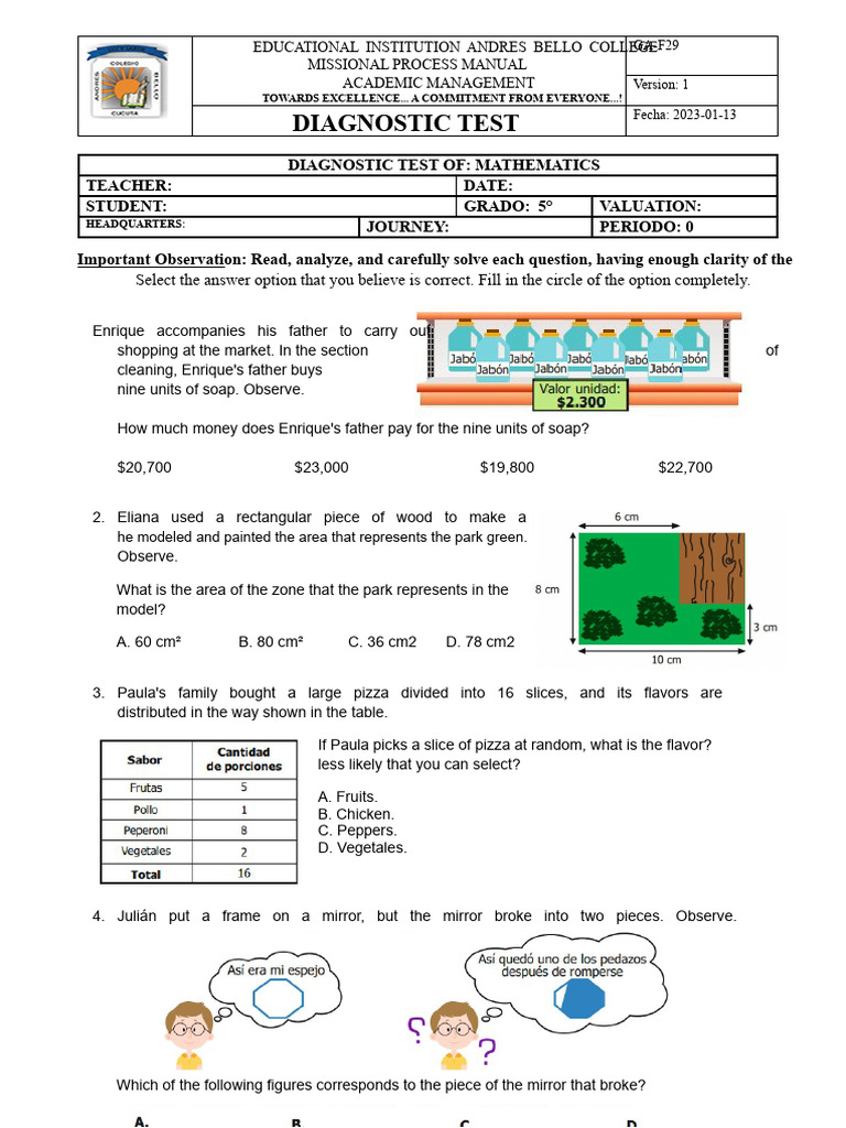 5th Grade Math Diagnostic Test | PDF | Mathematics