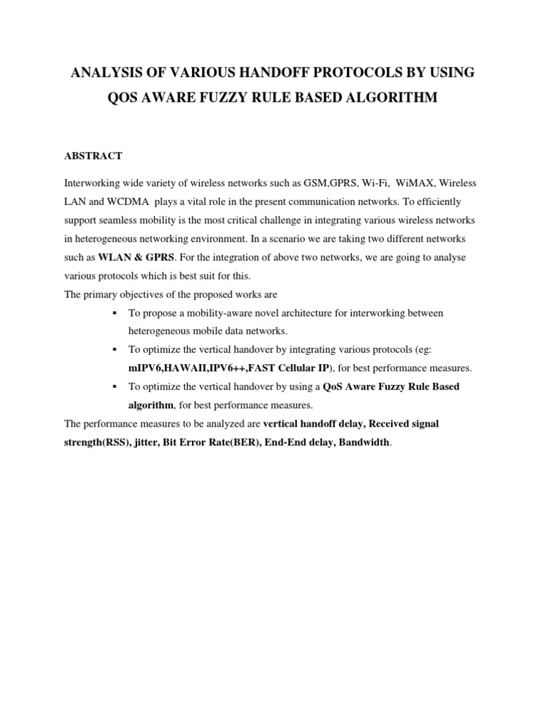 Handoff Protocols Analysis with QoS Fuzzy Algorithm | PDF | Technology ...