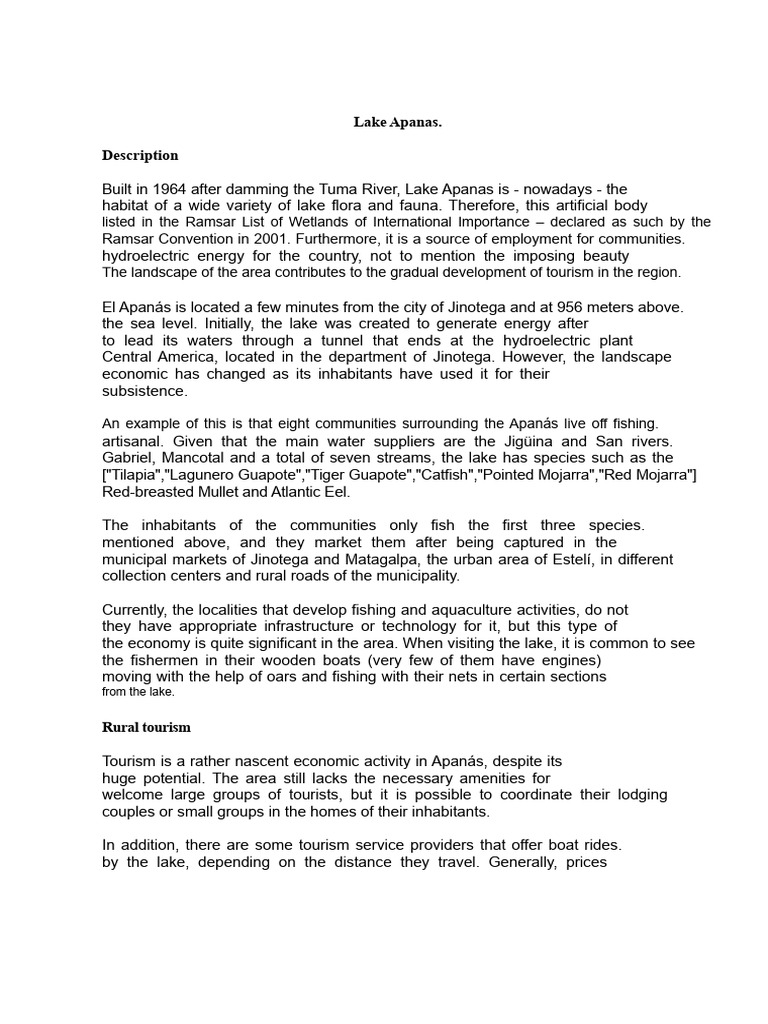 Lake Apanas: Ecology and Tourism Insights | PDF | Earth Sciences