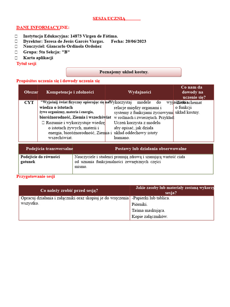 SESJA NAUKI Poznajemy Układ Kostny. | PDF
