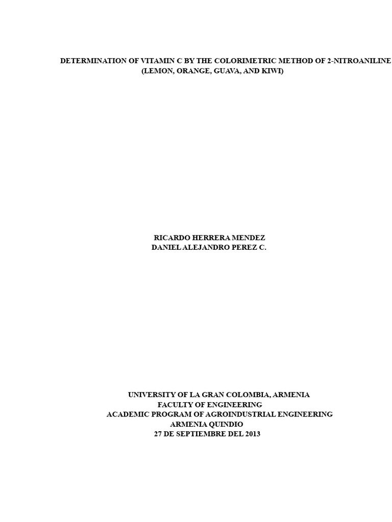 Determination of Vitamin C by Colorimetric Method of | PDF | Vitamin C ...