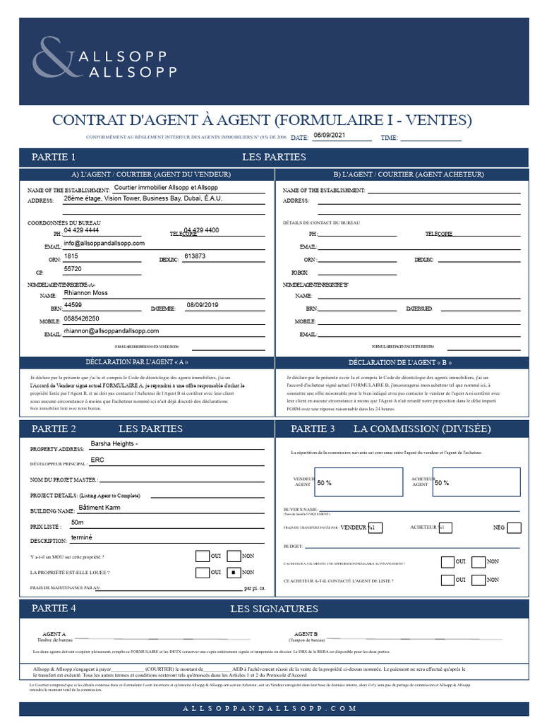 Contrat d'Agent Immobilier à Agent | PDF