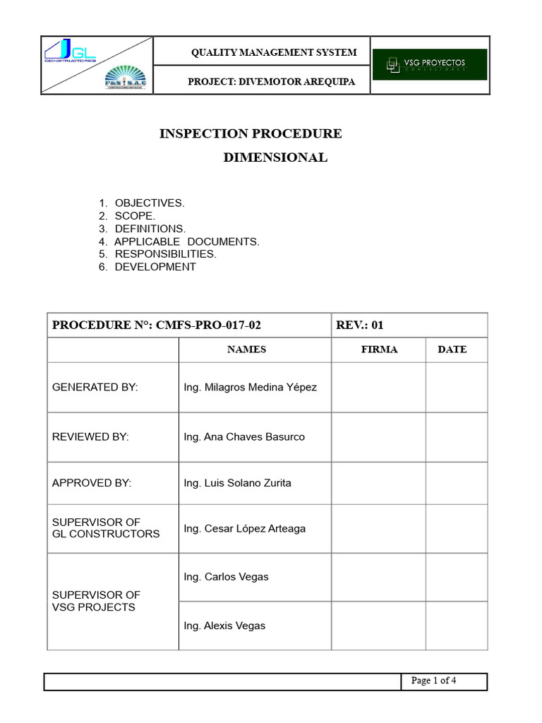 Dimensional Inspection Procedure for Divemotor | PDF | Specification ...