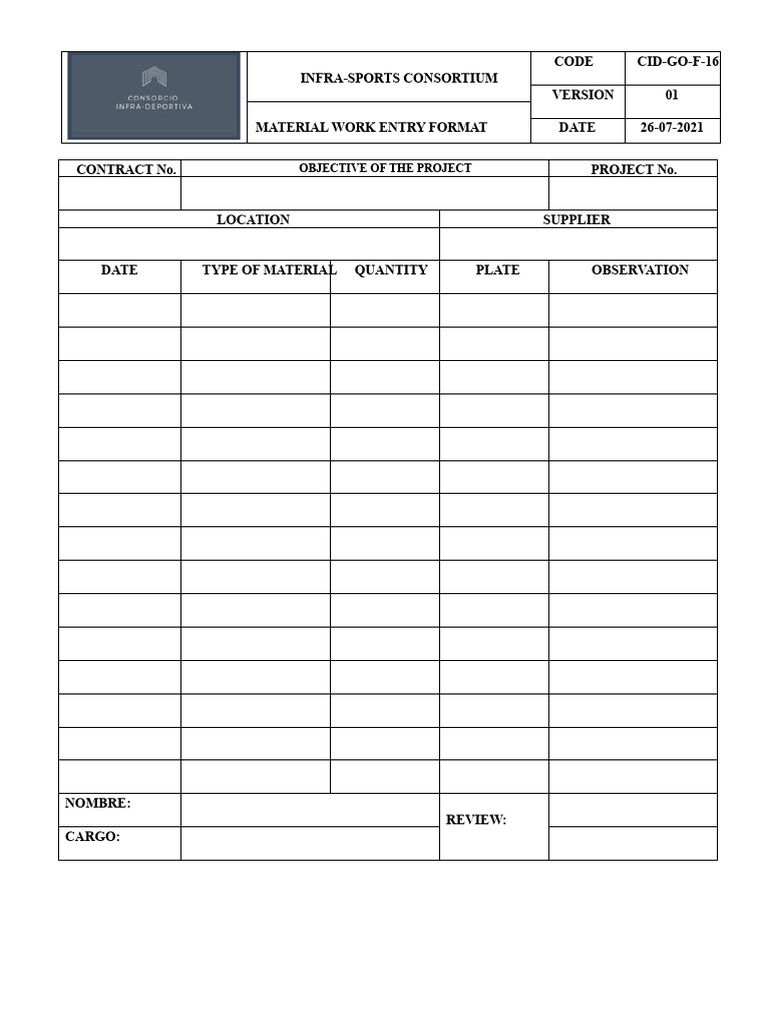 Material Work Entry Format Guide | PDF