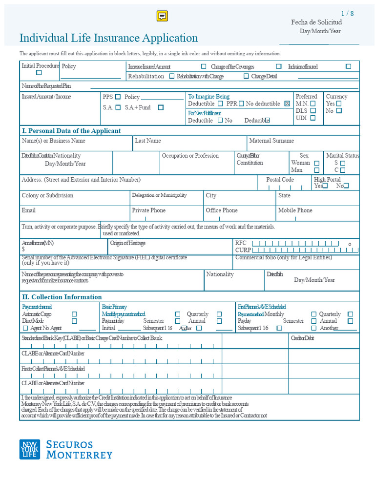 Individual Life Insurance Application Form | PDF | Insurance | Life ...