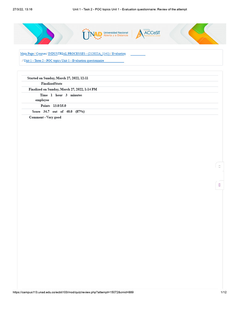 Unit 1 - Task 2 - POC Topics Unit 1 - Assessment Questionnaire - Review ...