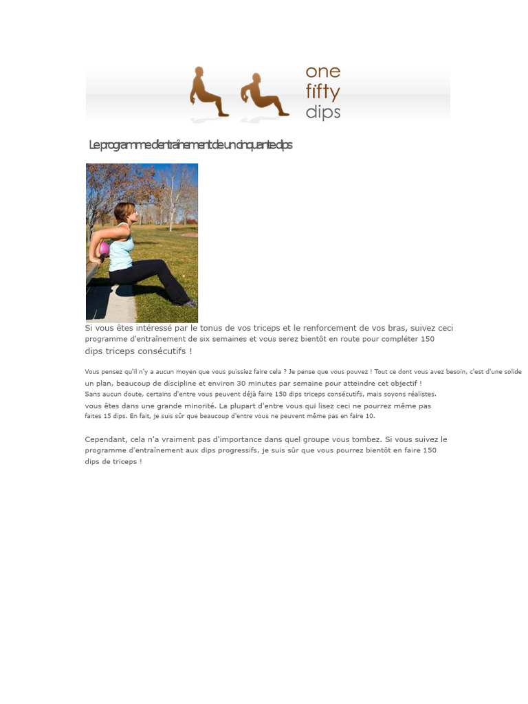 Programme de 150 dips triceps en 6 semaines | PDF | Poids du corps ...