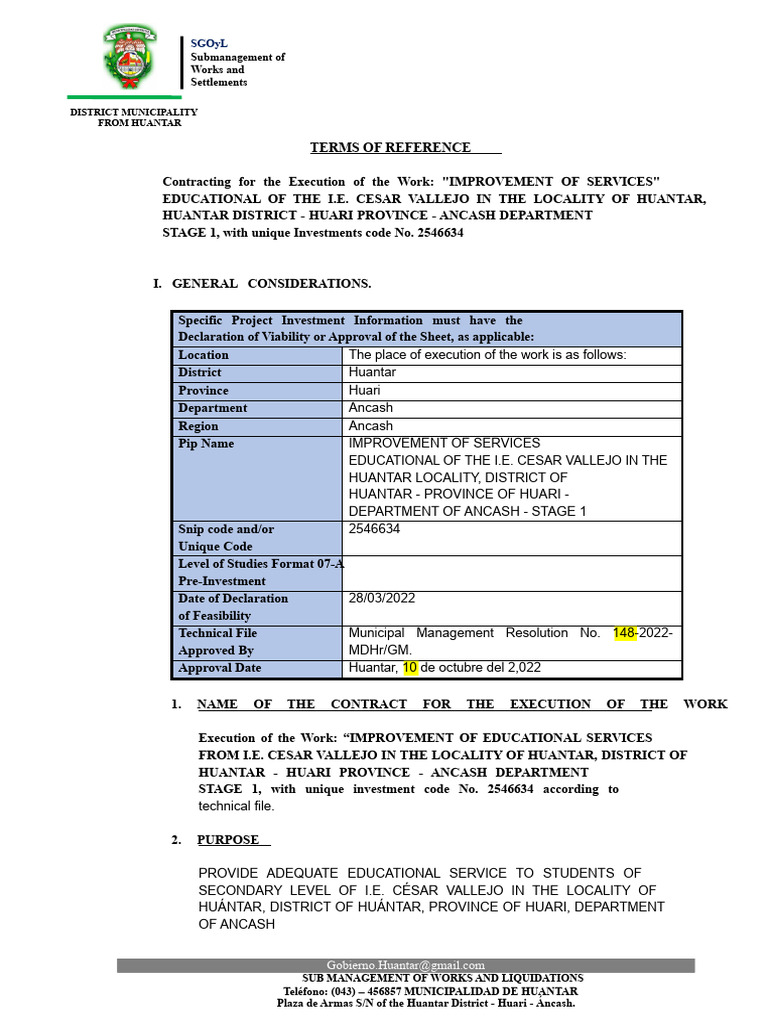 Terms of Reference For Project Execution | PDF | Occupational Safety ...