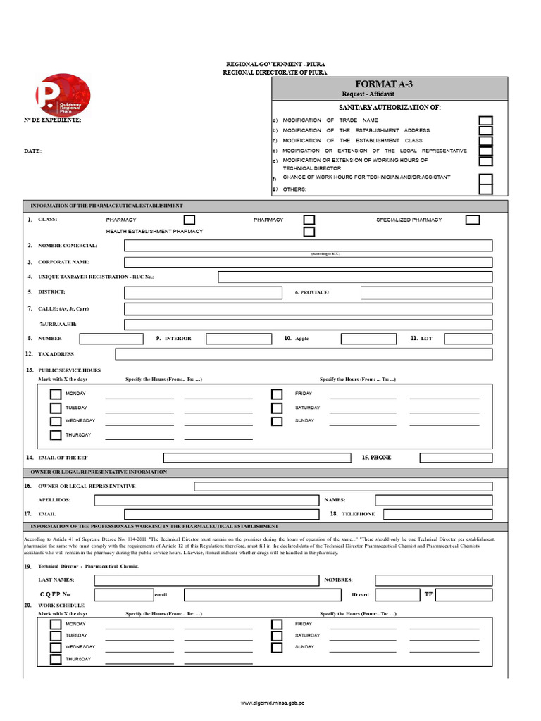 Format A3 Changes or Modifications - PIURA | PDF | Pharmacy
