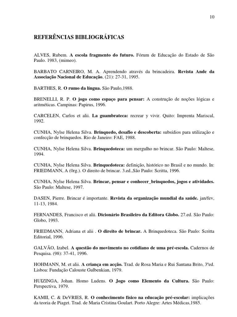 Referências Bibliográficas em Educação Infantil | PDF | Pré-escola ...