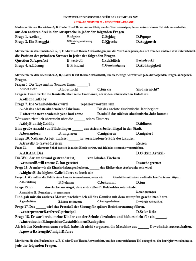 Aufgabe Nummer 20 - Besondere Aufgabe | PDF