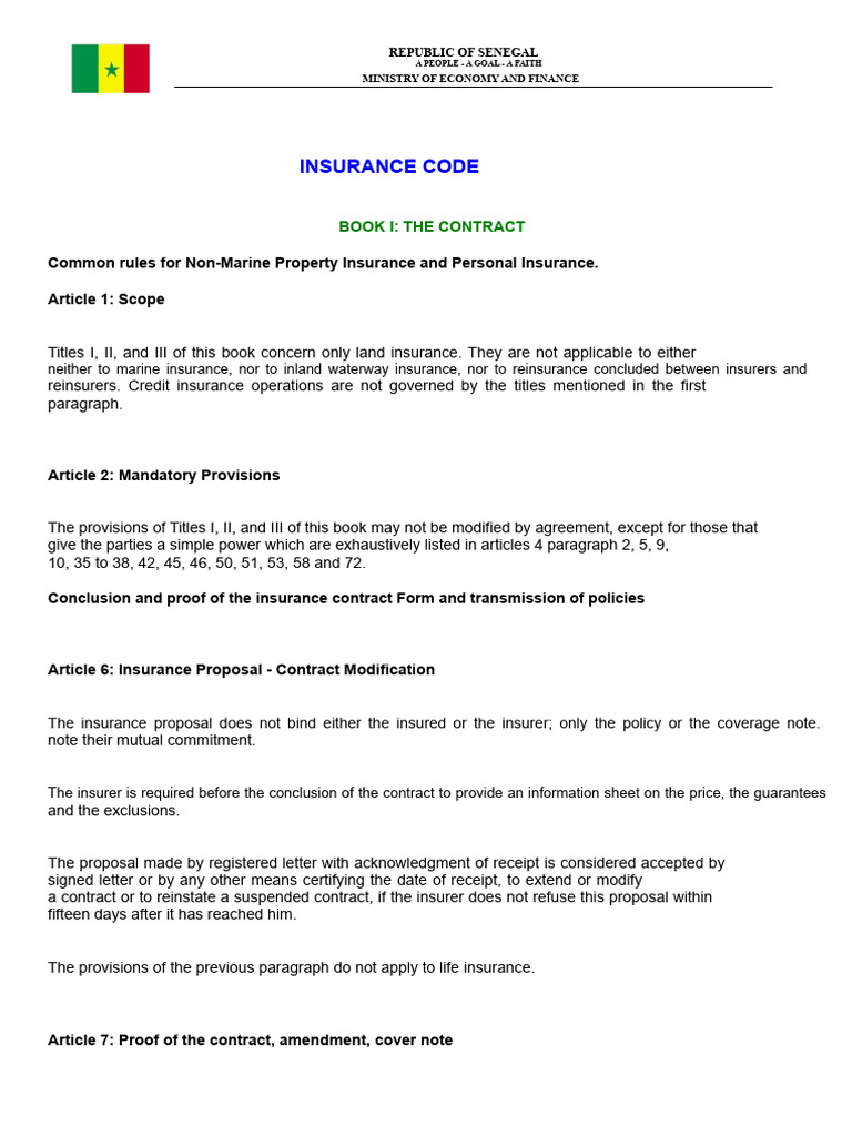 Senegal Insurance Code Overview | PDF | Insurance | Life Insurance