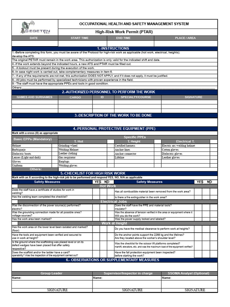 High-Risk Work Permit Guidelines | PDF | Welding | Construction