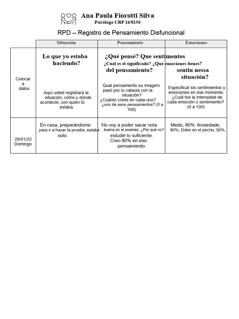 RPD 3 - Registro de Pensamientos Disfuncionales | PDF