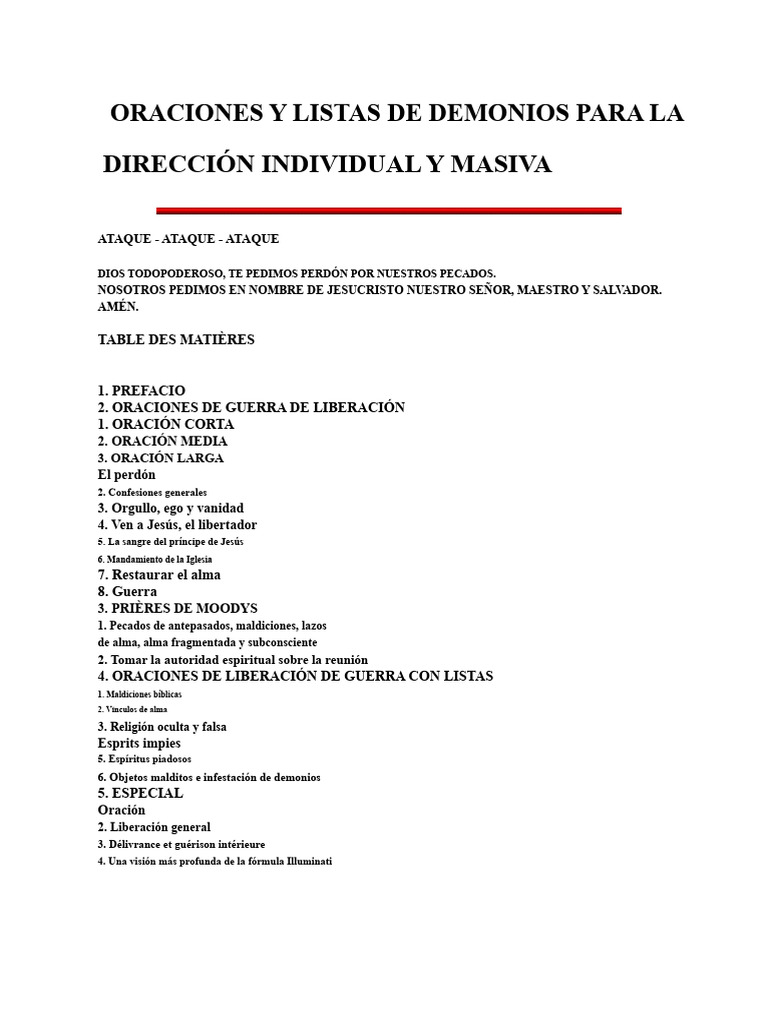 Oraciones de Liberación y Demonios | PDF | Demonios | Pecado
