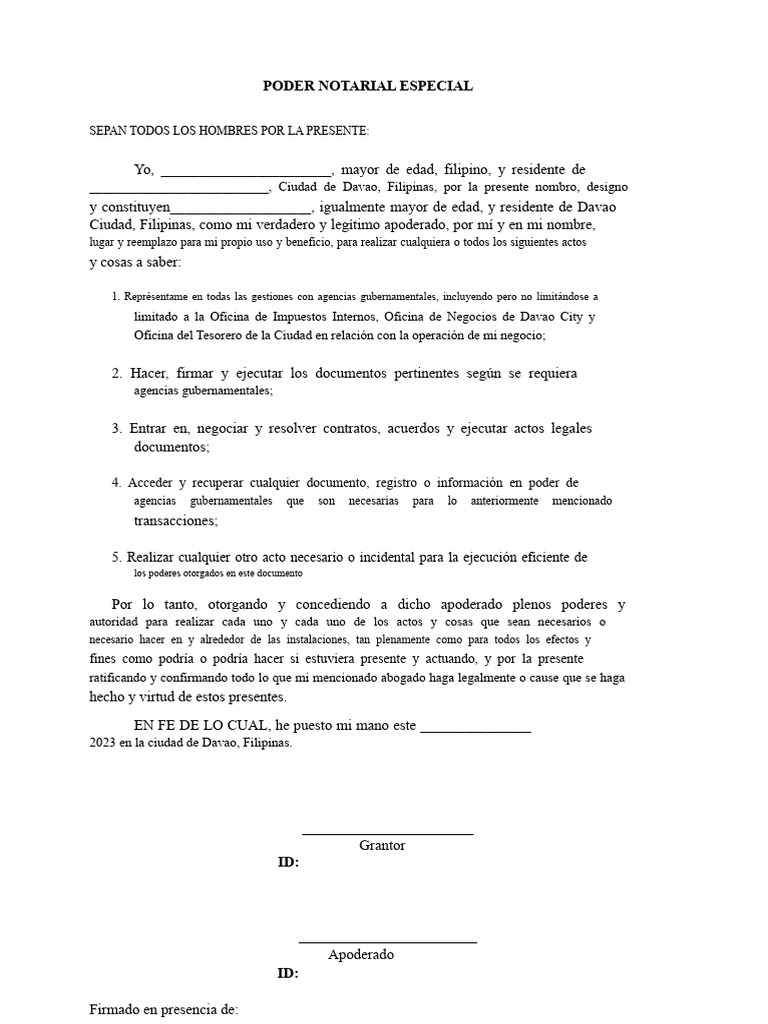 Poder Notarial Especial en Davao | PDF