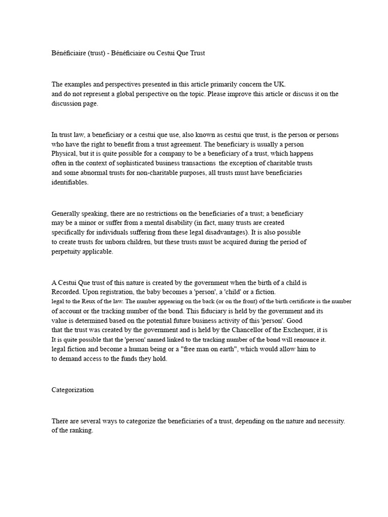 Understanding Trust Beneficiaries in the UK | PDF | Beneficiary (Trust ...