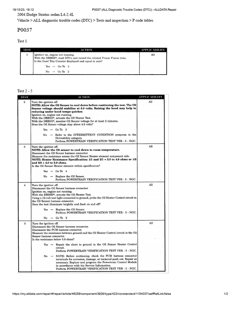 P0037 (ALL Diagnostic Trouble Codes (DTC) ) Stratus 2004 | PDF