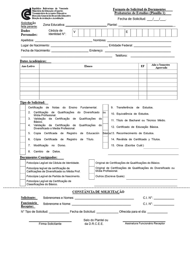 Formato de Solicitação de Documentos Comprobatórios de Estudos | PDF