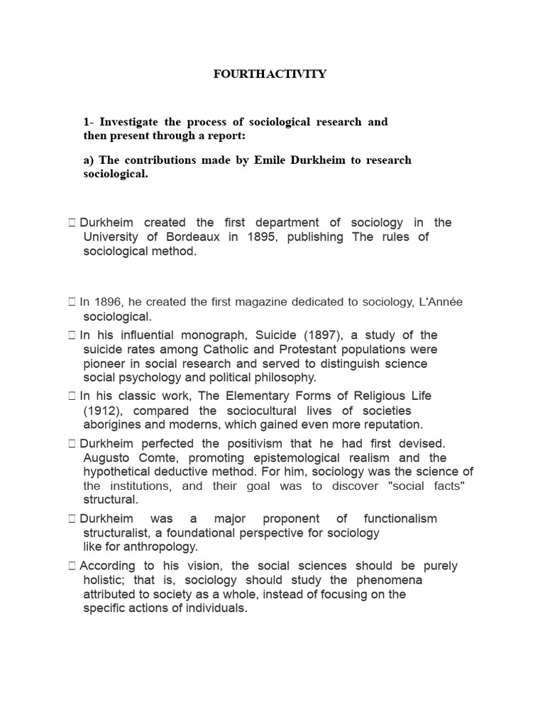The Contributions Made by Emile Durkheim To Sociological Research | PDF ...