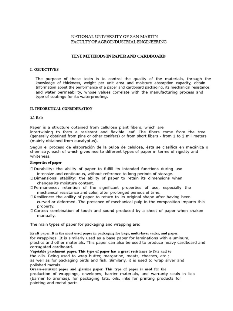 Paper and Cardboard Testing Methods | PDF | Paper | Materials