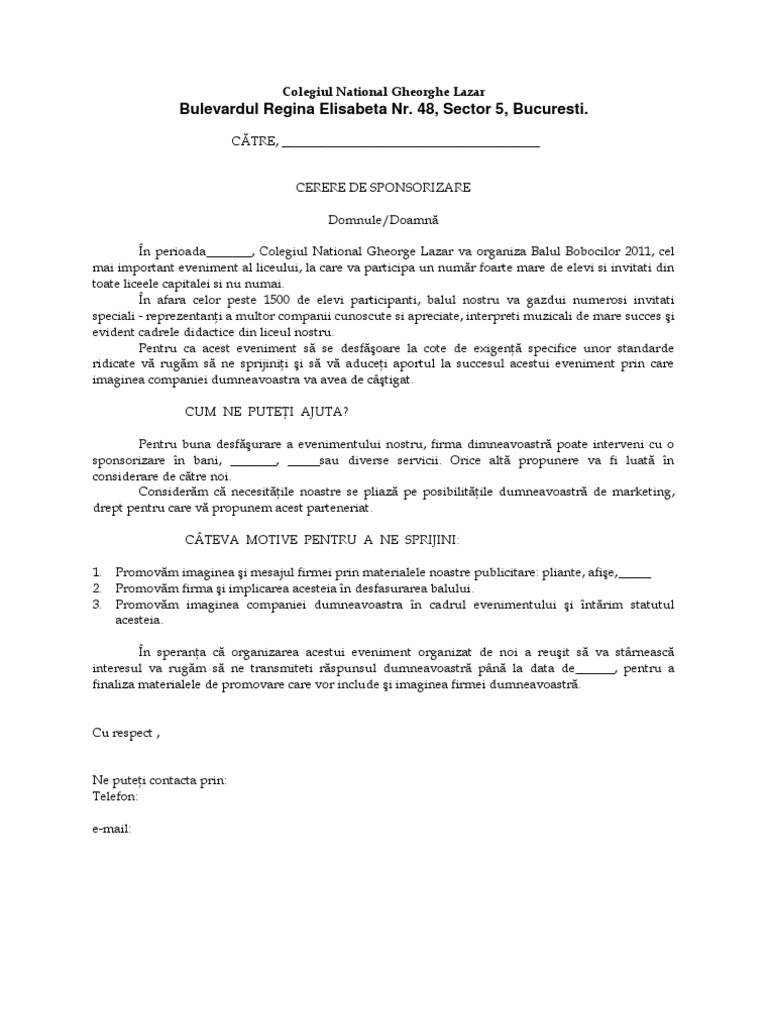cerere de sponsorizare