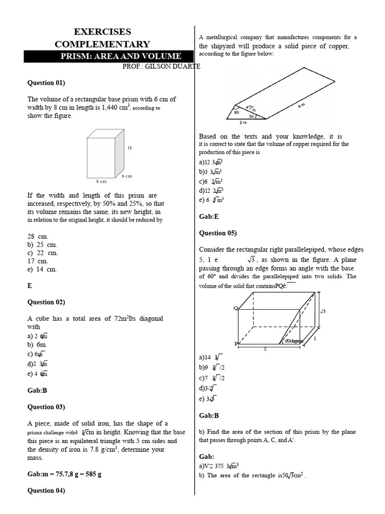 Prisma List | PDF | Area | Volume