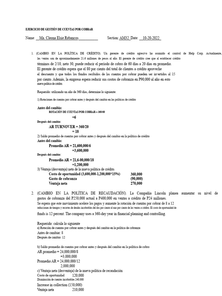 Ejercicio de Gestión de Cuentas Por Cobrar | PDF | Servicios ...