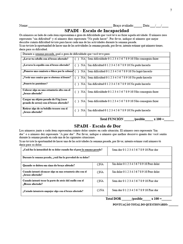Evaluación SPADI: Dificultad y Dolor | PDF