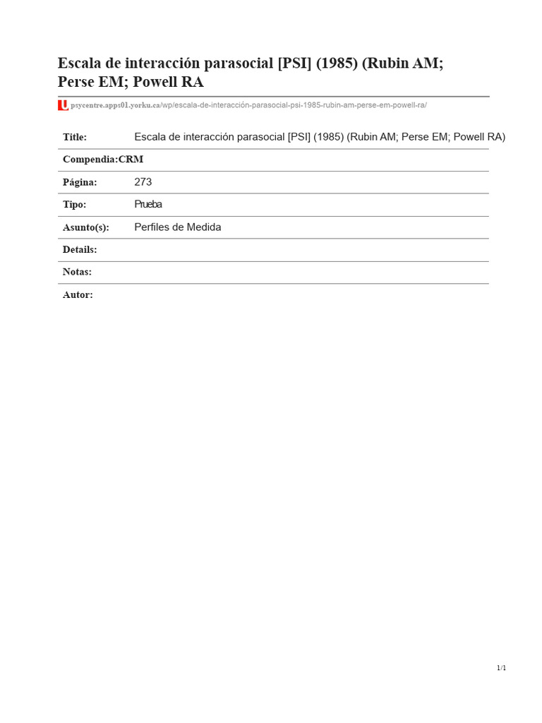 Escala PSI de Interacción Parasocial | PDF