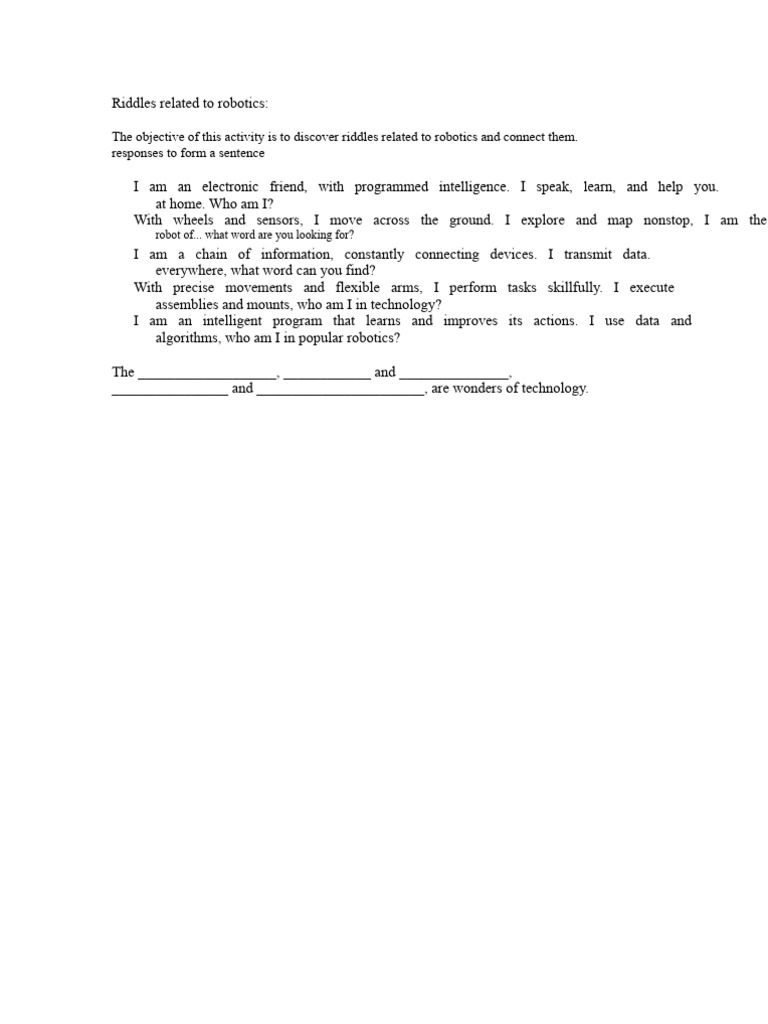 Riddles Related To Robotics 1st | PDF