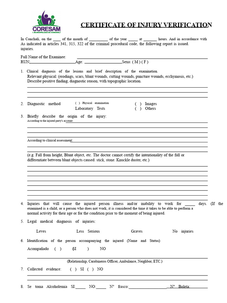 Certificate of Injury Assessment | PDF