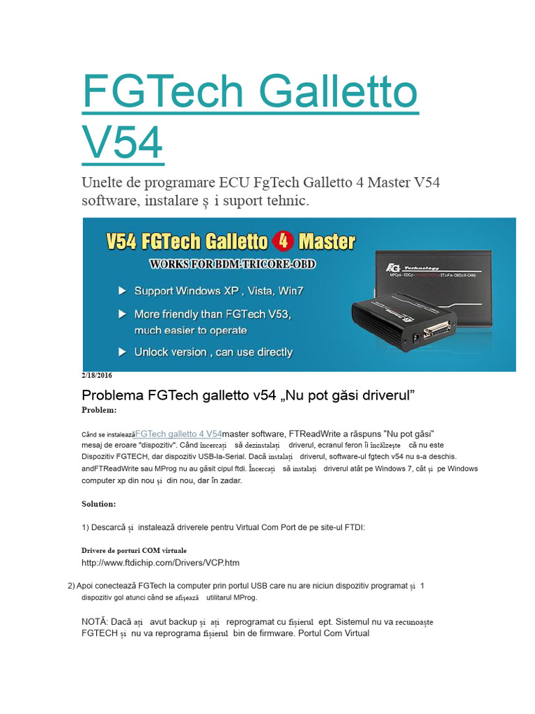Instrucțiuni FGTech Galletto V54 | PDF