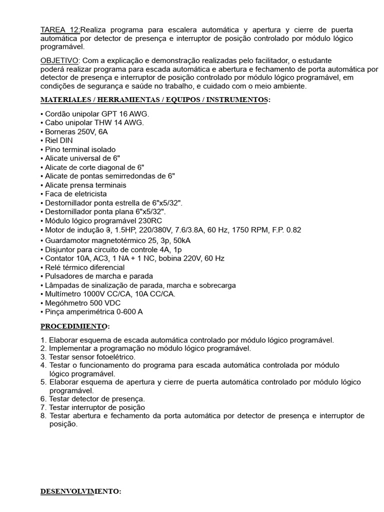Programação de Escada e Porta Automática | PDF | Engenharia Elétrica ...