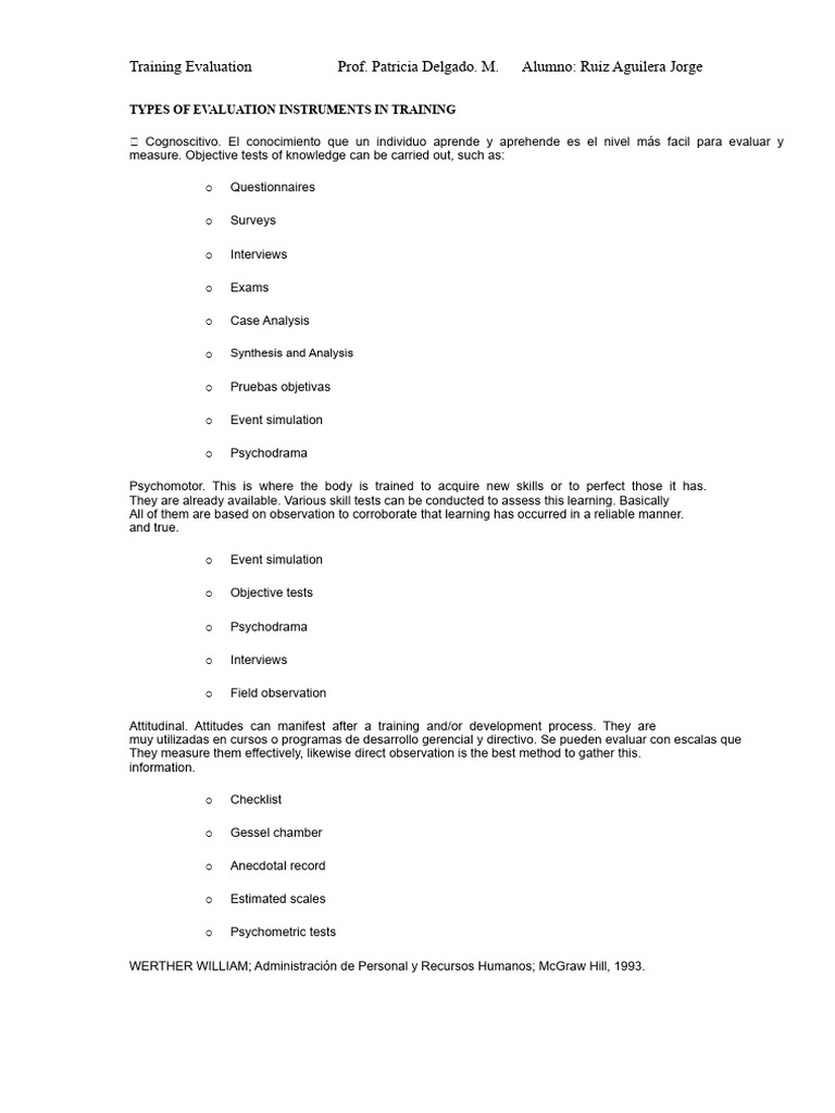 Types of Evaluation Instruments in Training | PDF