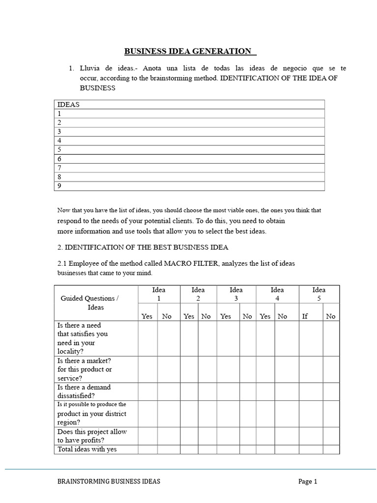 Business Idea Generation Guide | PDF | Internal Rate Of Return | Net ...