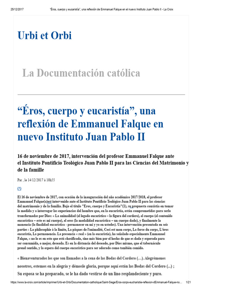 Reflexión sobre Éros y Eucaristía | PDF | eucaristía | La resurrección ...