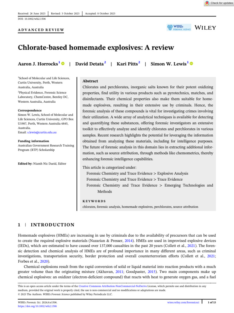 WIREs Forensic Science - 2023 - Horrocks - Chlorate%E2%80%90based ...