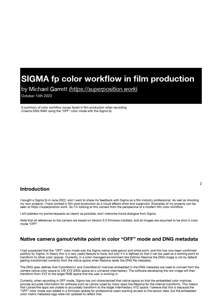 SIGMA FP Color Workflow Feedback - SM | PDF | Raw Image Format | Color