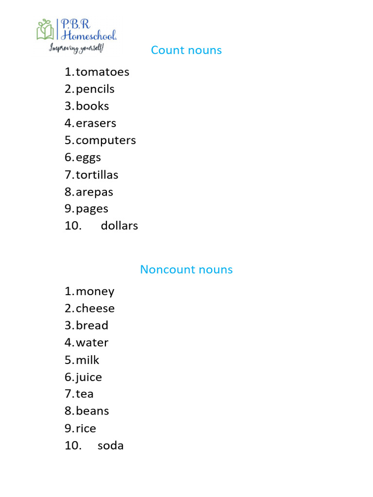 Count and Noncount Nouns Guide | PDF