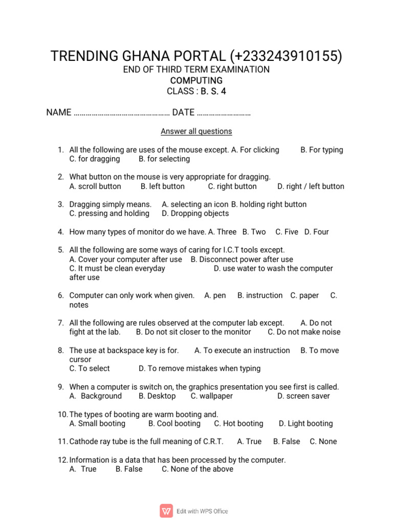 Computing Exam Questions for Class B.S. 4 | PDF